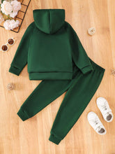 2pcs Young Girl Casual English Letter Hooded Sweatshirt And Letter Print Pants Set, Spring/Autumn